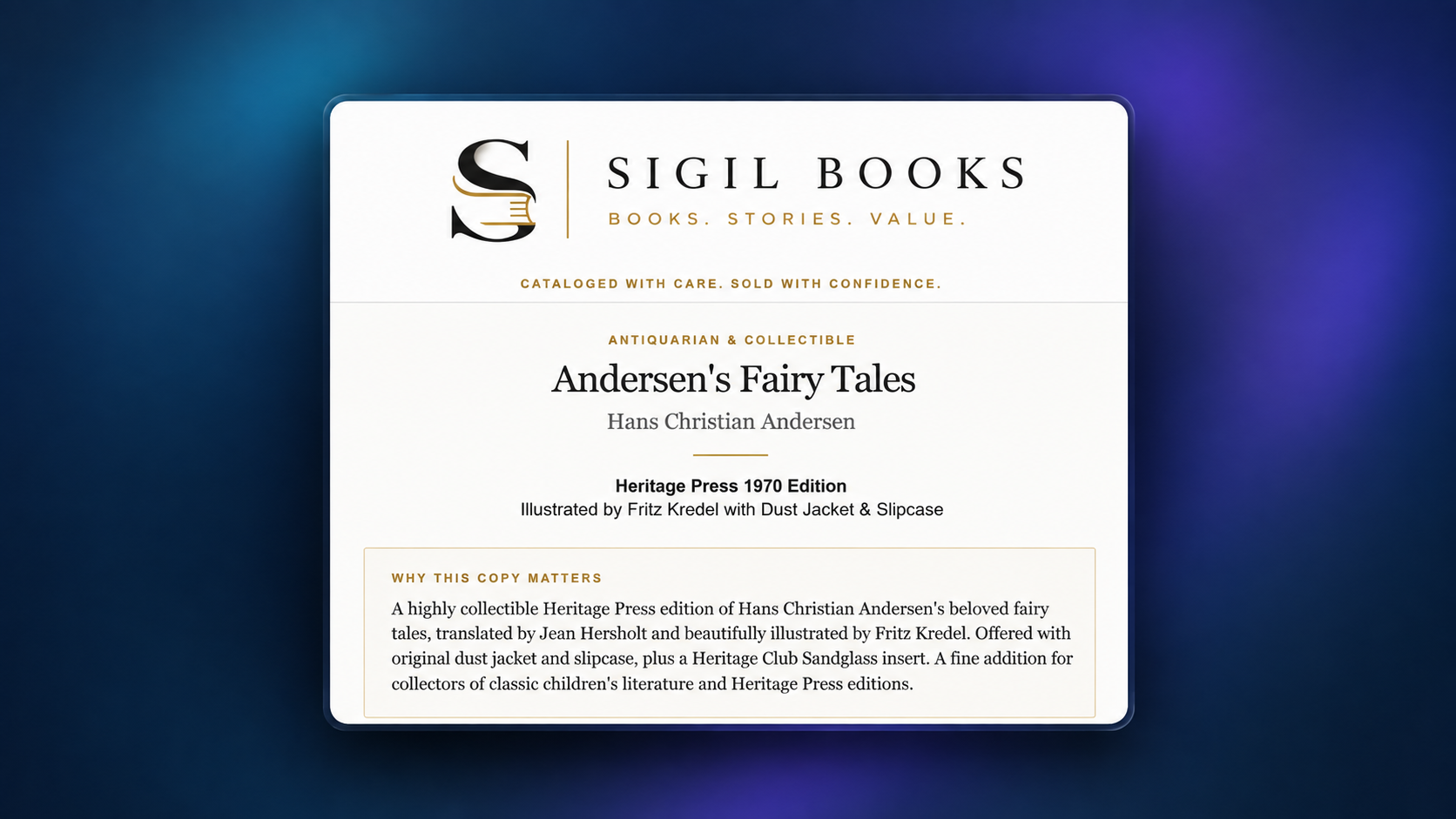 Sigil Books generated listing for Andersen’s Fairy Tales